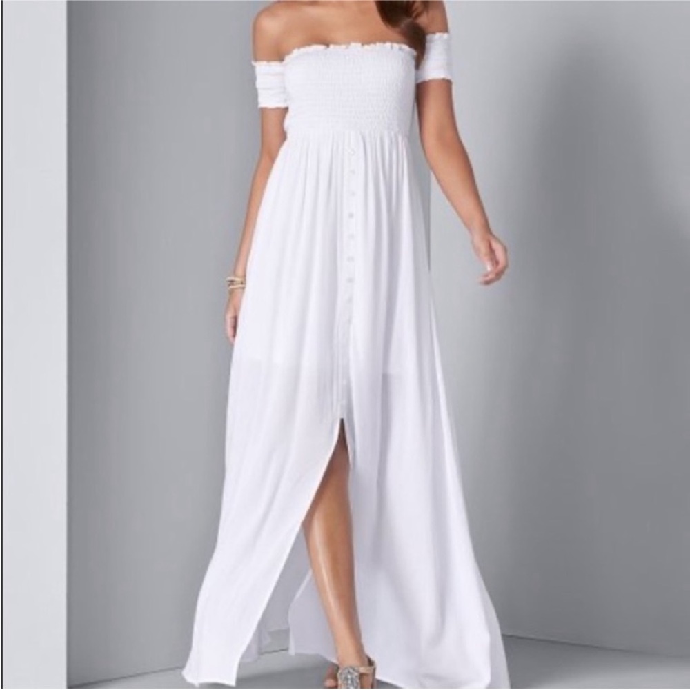 Boho Off-Shoulder White Maxi Dress by Venus // Size 8
